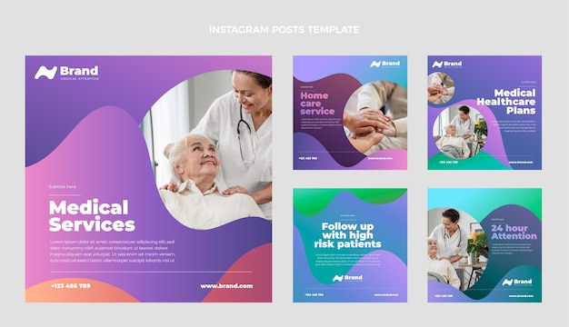 Free vector gradient medical instagram posts collection