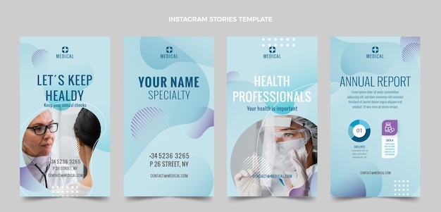 Free vector gradient medical instagram stories collection