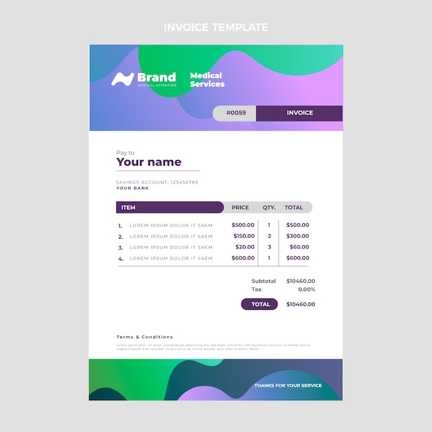 Free vector gradient medical invoice template