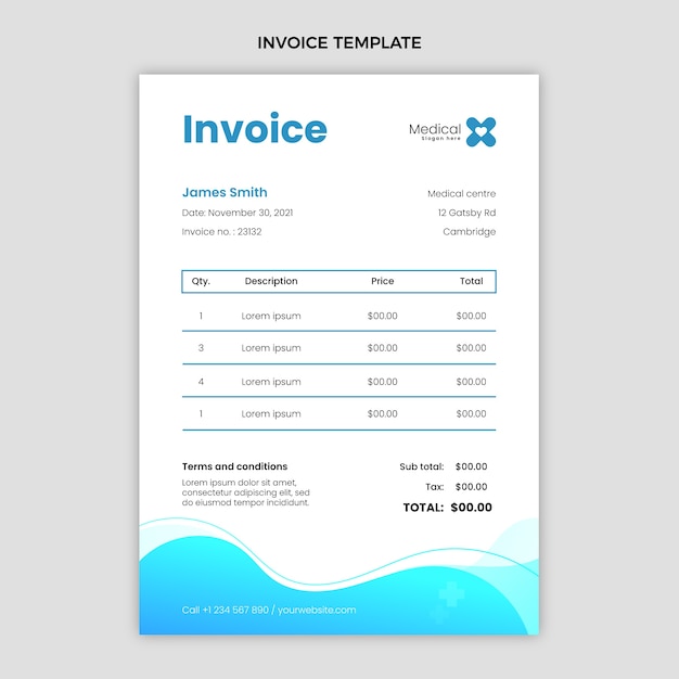 Free vector gradient medical invoice template