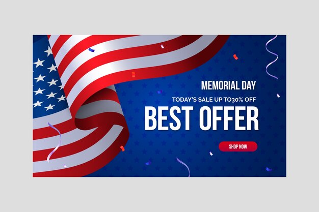 Gradient memorial day sale horizontal banner template