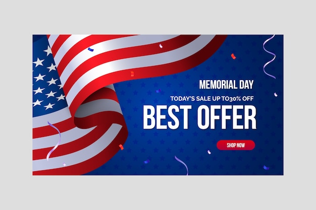 Gradient memorial day sale horizontal banner template