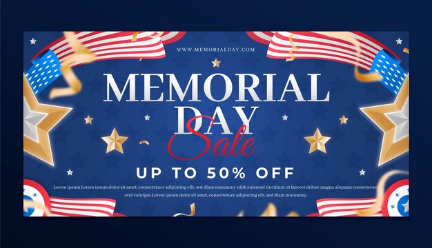 Gradient memorial day sale horizontal banner template