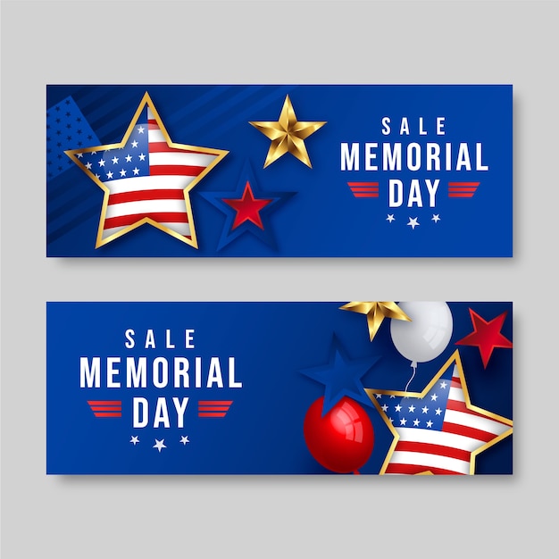 Free vector gradient memorial day sale horizontal banners pack