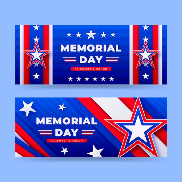 Free vector gradient memorial day sale horizontal banners pack