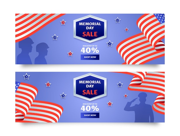 Gradient memorial day sale horizontal banners pack