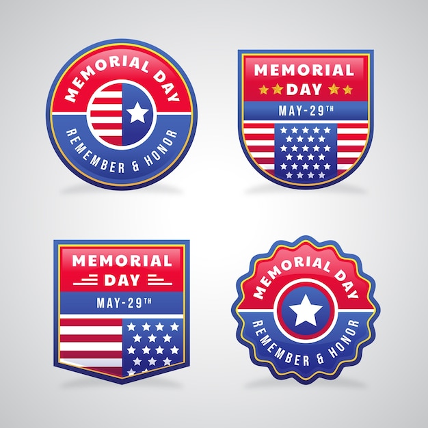 Gradient memorial day usa labels collection