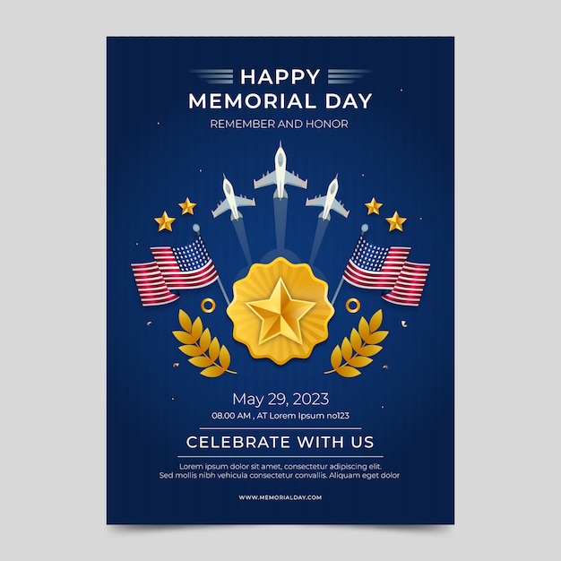 Vettore gratuito modello di poster verticale gradiente memorial day usa