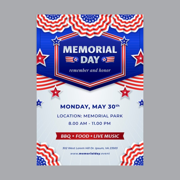 Gradient memorial day vertical flyer template