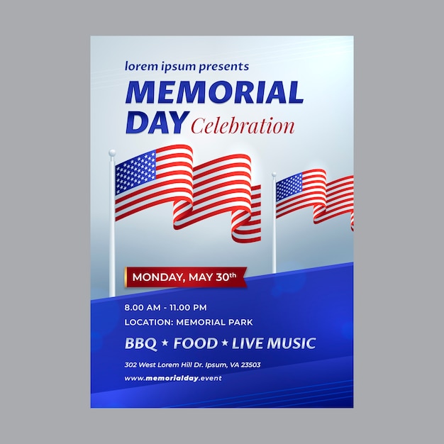 Free vector gradient memorial day vertical flyer template