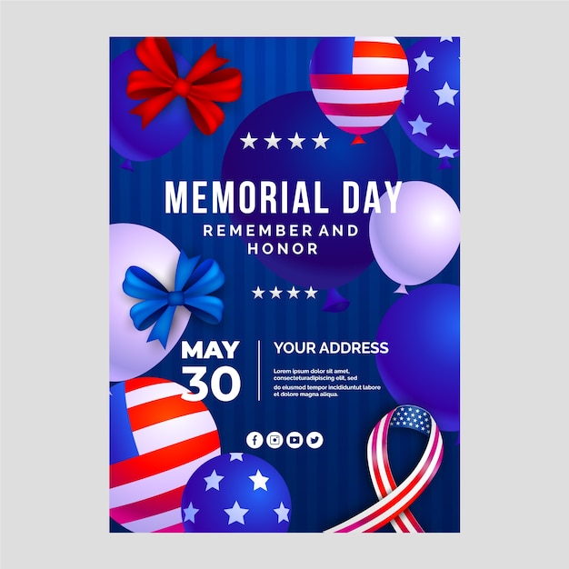 Free vector gradient memorial day vertical flyer template