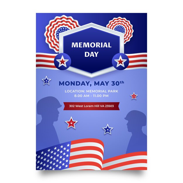 Gradient memorial day vertical flyer template