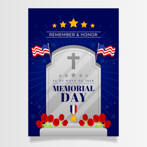 Free vector gradient memorial day vertical poster template