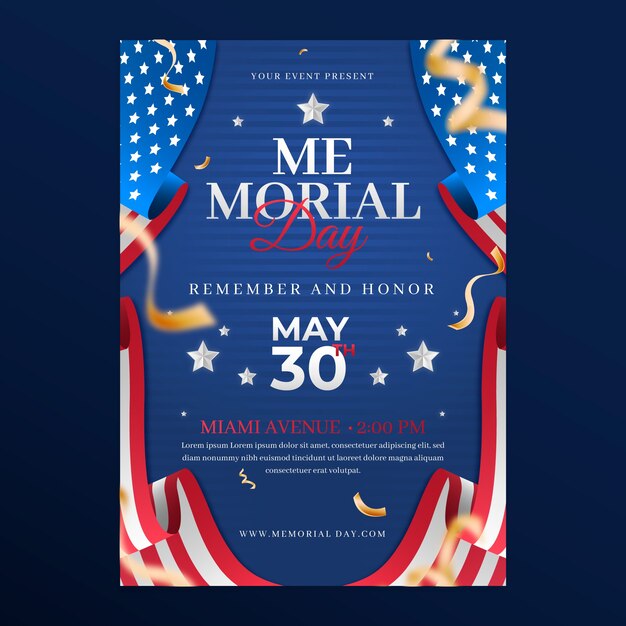 Free vector gradient memorial day vertical poster template