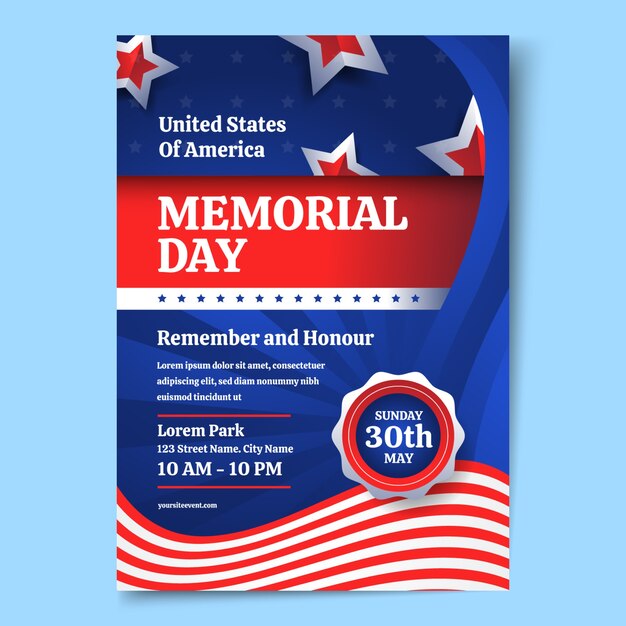 Gradient memorial day vertical poster template