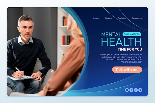 Free vector gradient mental health landing page with photo