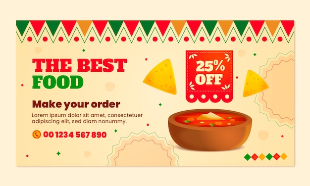 Бесплатное векторное изображение Градиентный шаблон мексиканского ресторана facebook