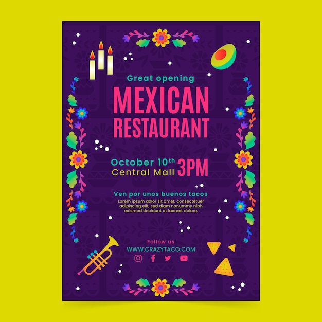 Free vector gradient mexican restaurant poster template