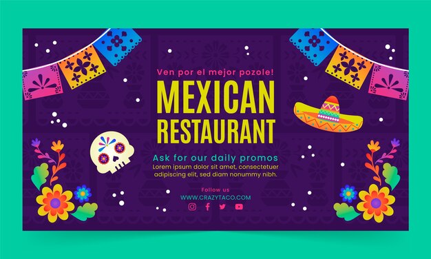 gradient mexican restaurant social media promo template