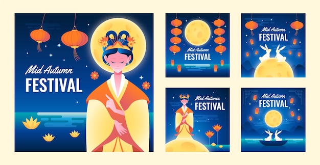 Gradient mid-autumn festival instagram posts collection