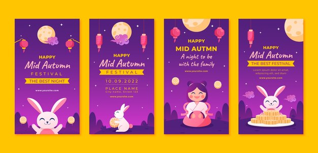 Free vector gradient mid-autumn festival instagram stories collection