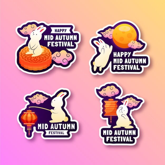 Free vector gradient mid-autumn festival labels collection