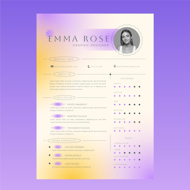 Free vector gradient minimalist retro cv template