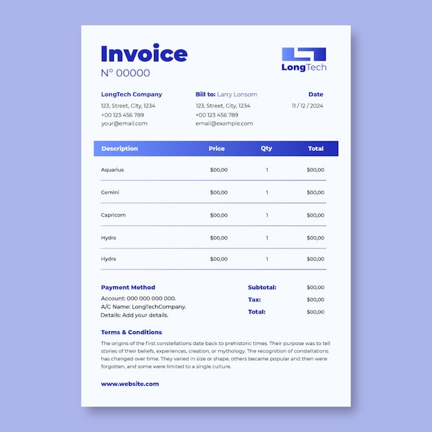 Free vector gradient minimalist small business invoice template