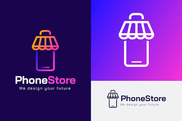 Бесплатное векторное изображение Градиентный дизайн логотипа мобильного магазина