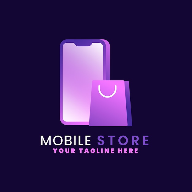 Vettore gratuito modello di logo del negozio mobile sfumato