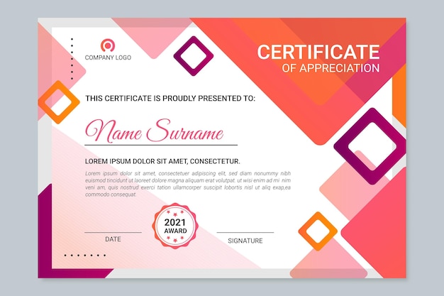 Free vector gradient modern certificate template