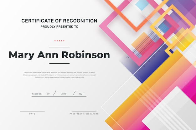 グラデーションの最新の証明書テンプレート