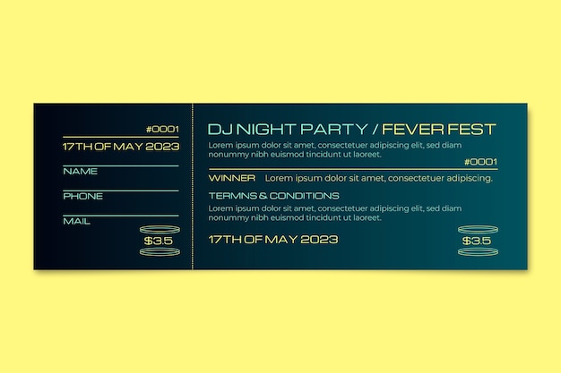 Free vector gradient modern dj night party raffle ticket