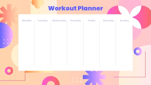 Gradient modern workout plan calendar