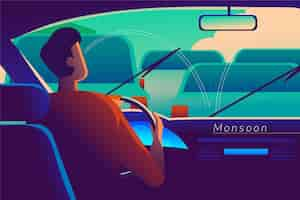 Free vector gradient monsoon season illustration with man in traffic