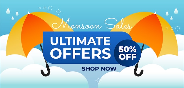 Free vector gradient monsoon season sale banner with discount