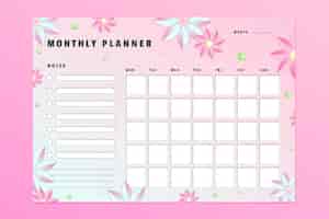 Vettore gratuito modello di calendario pianificatore mensile sfumato