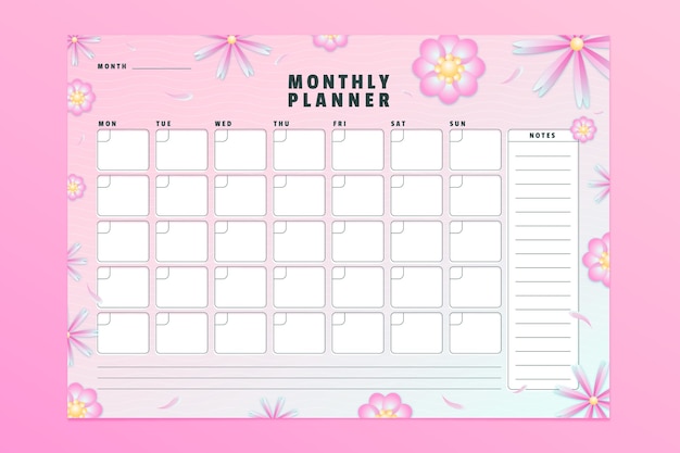 Gradient monthly planner calendar template