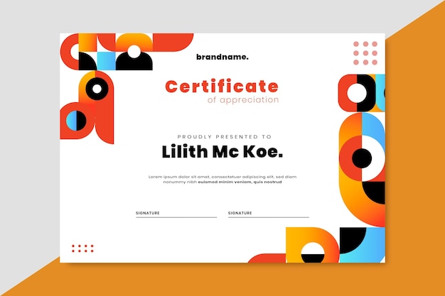 Free vector gradient mosaic certificate