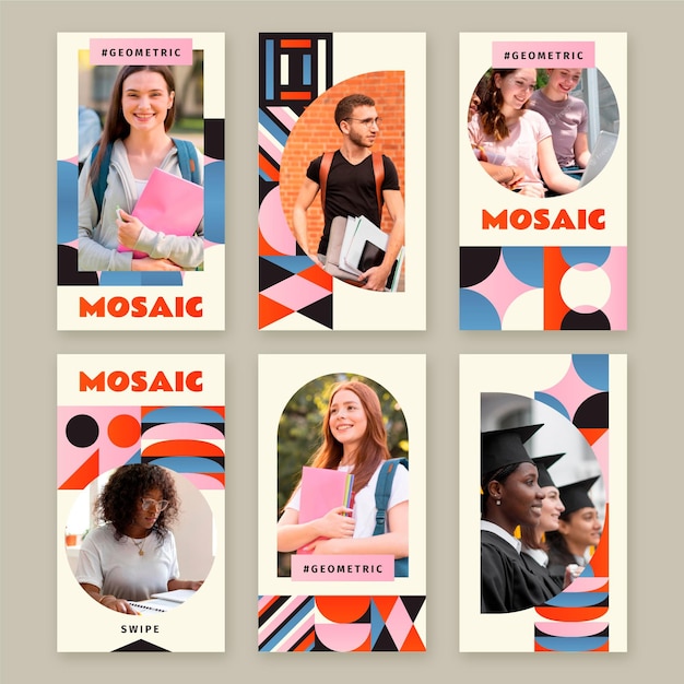 Free vector gradient mosaic instagram stories collection with photo