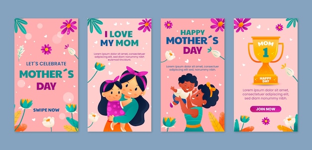 Free vector gradient mother's day instagram stories collection