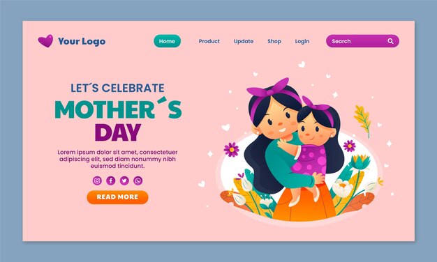 Free vector gradient mother's day landing page template