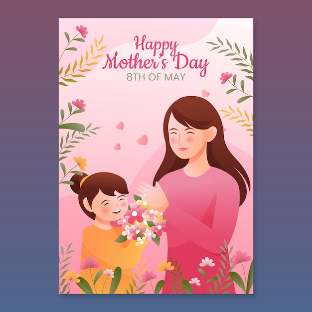 Gradient mothers day greeting card template