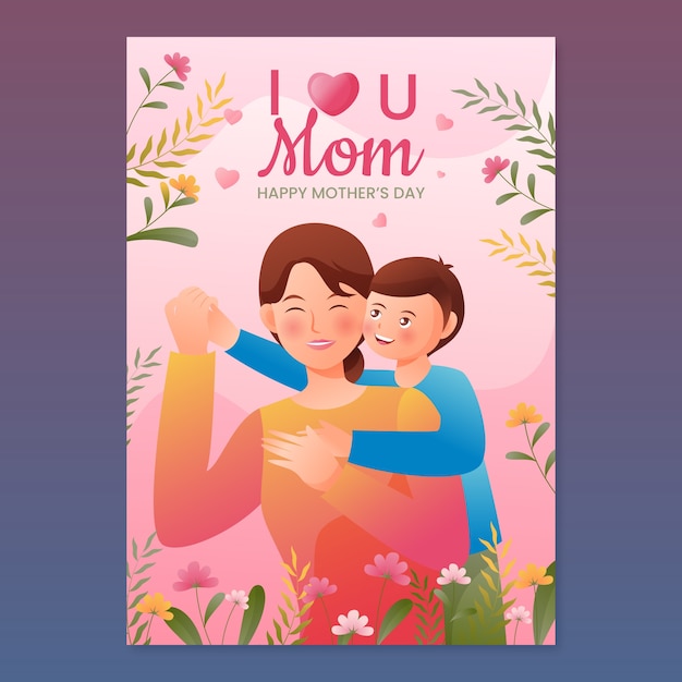 Gradient mothers day greeting card template