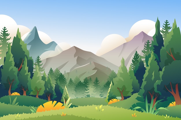 Free Download: Gradient Mountain Landscape Vector Template