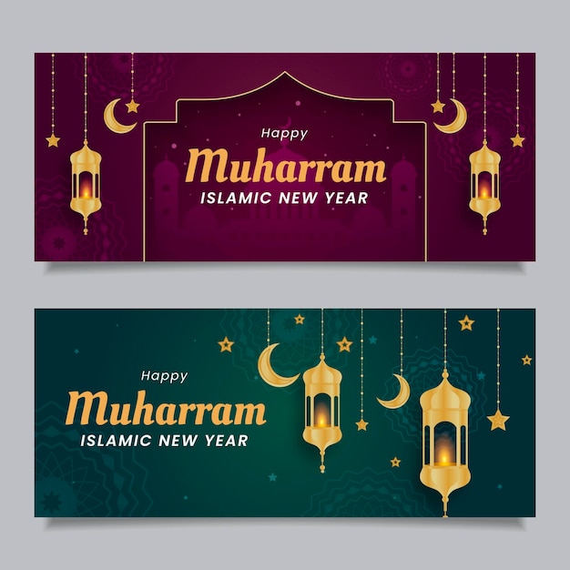 Gradient muharram banners set