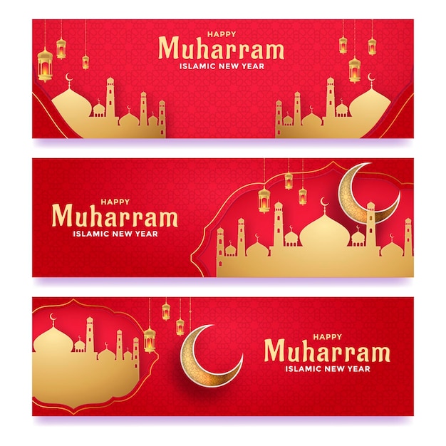 Gradient muharram banners set