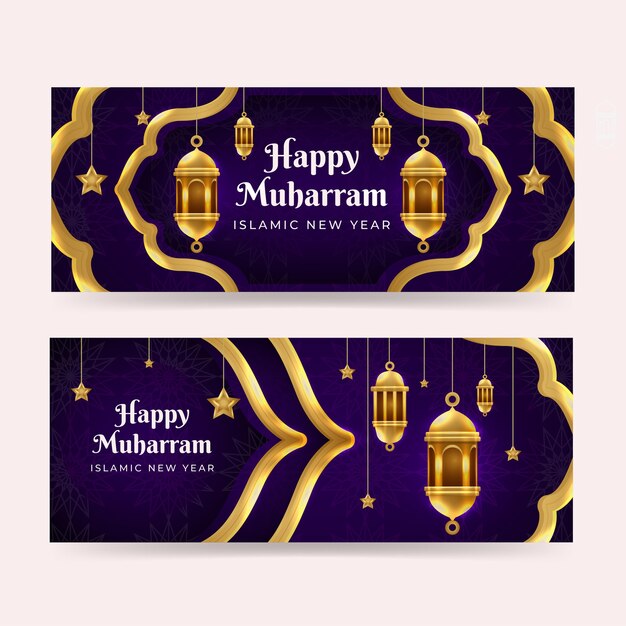 Gradient muharram banners set