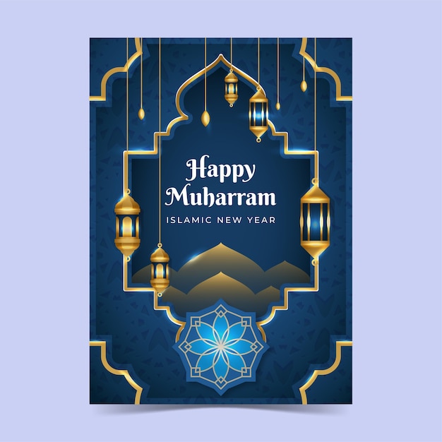 Free vector gradient muharram vertical poster template