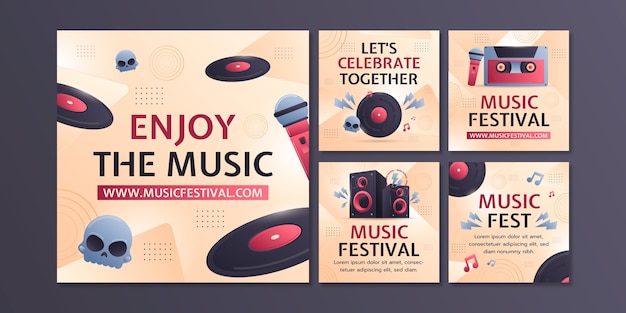 Free vector gradient music festival instagram posts